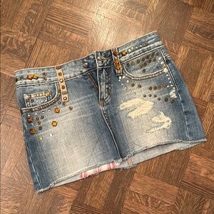 Studded Denim Mini Skirt with rhinestones size XS-S